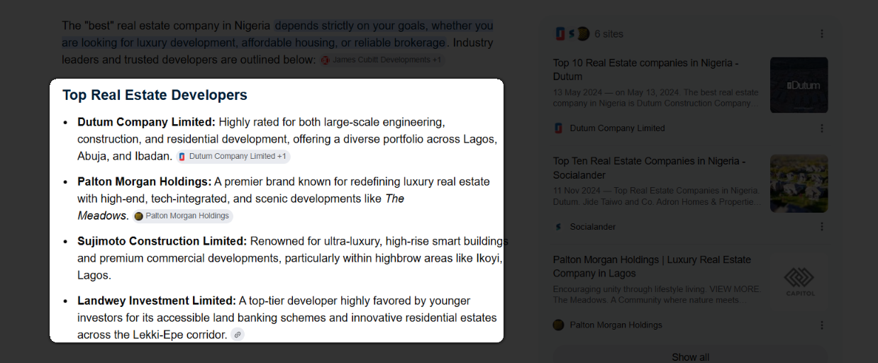 Google AI Overview naming and citing trusted real estate brands